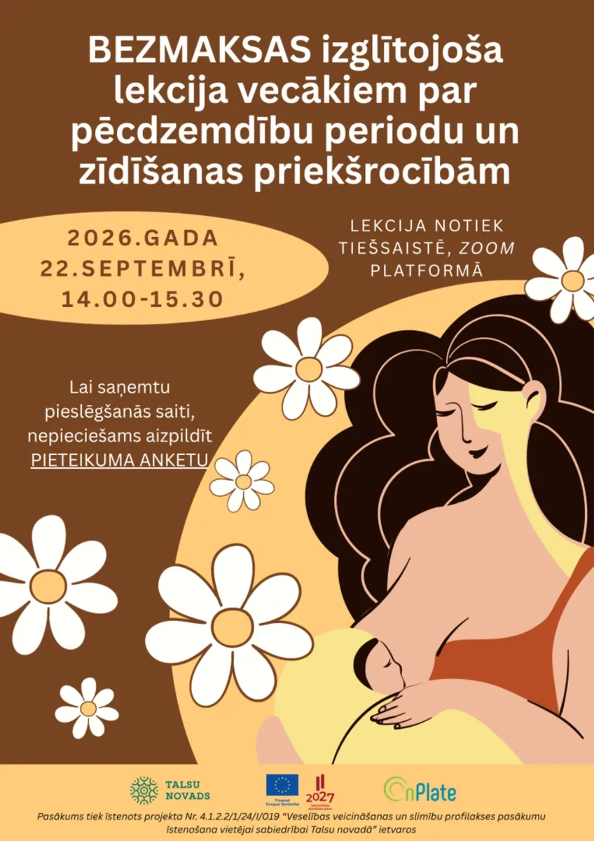 Bezmaksas izglītojoša lekcija vecākiem par pēcdzemdību periodu un zīdīšanas priekšrocībām