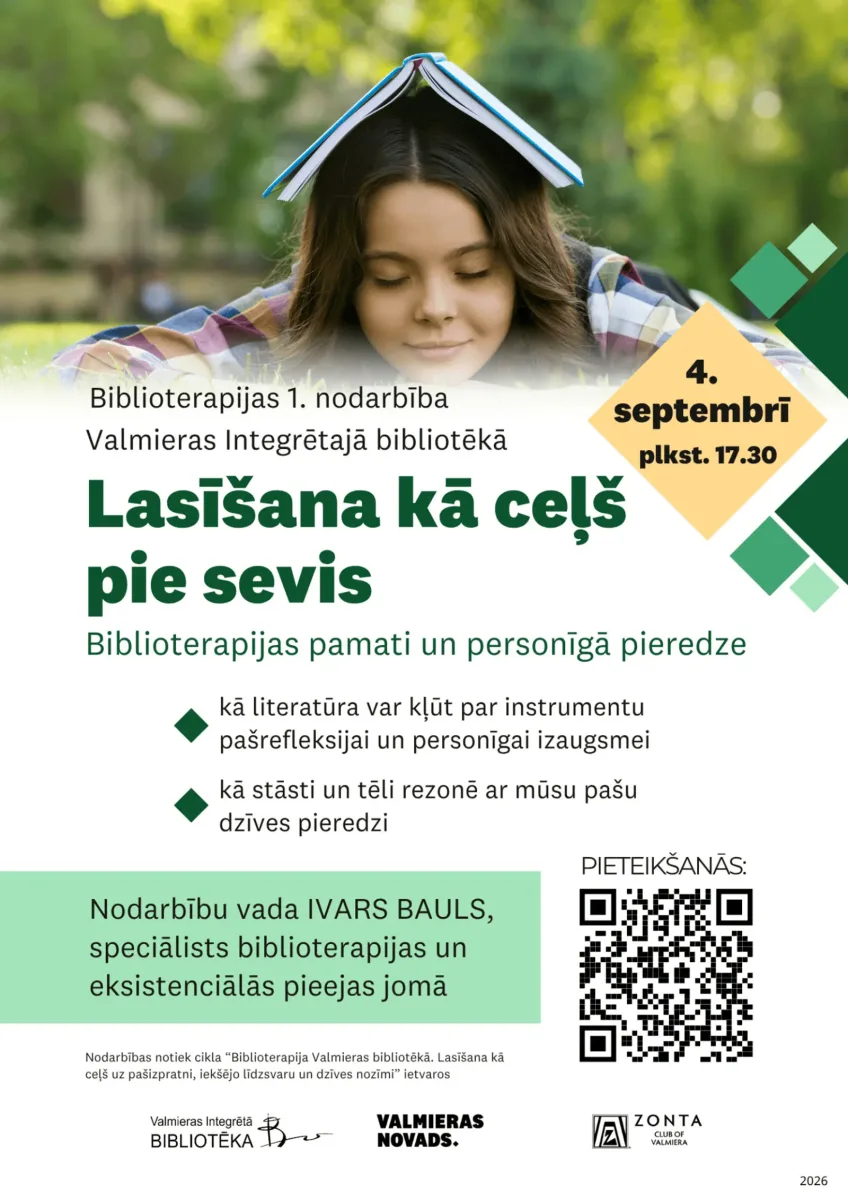Nodarbība “Lasīšana kā ceļš pie sevis: biblioterapijas pamati un personīgā pieredze”