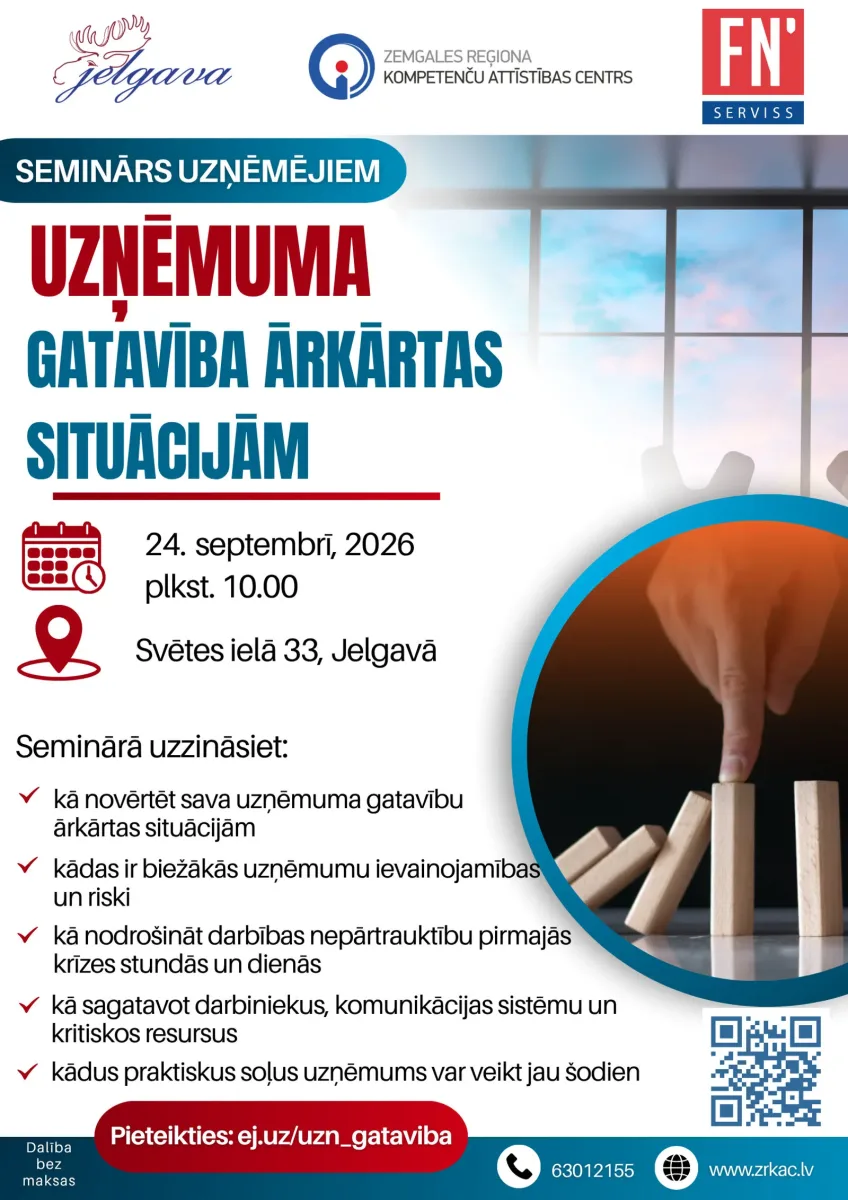 Seminārs uzņēmējiem "Uzņēmuma gatavība ārkārtas situācijām" - Jelgava