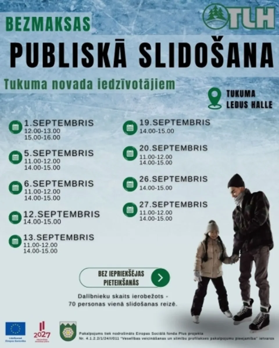 Bezmaksas publiskās slidošanas nodarbības