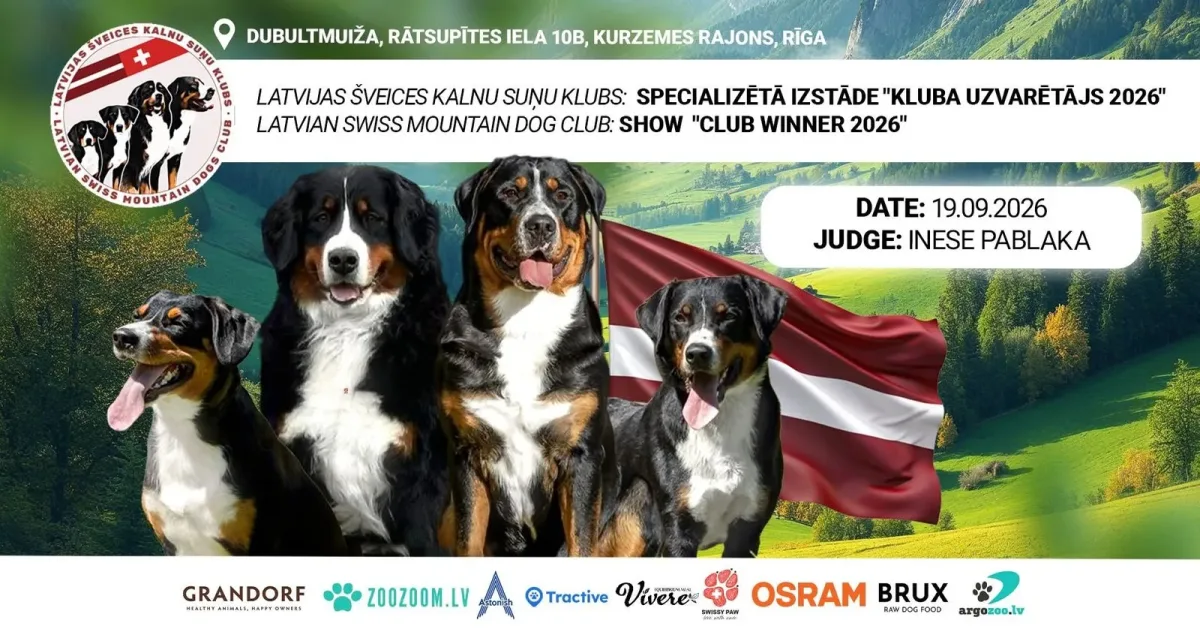 Latvijas Šveices kalnu suņu kluba izstāde “Kluba Uzvarētājs 2026”