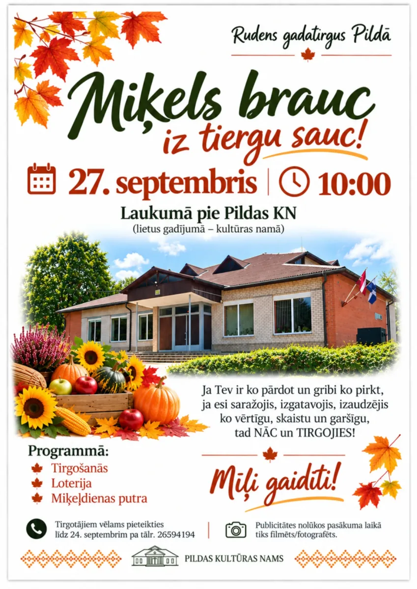 Miķeļdienas pasākums "Miķeļs brauc – uz tiergu sauc!" laukumā pie Pildas KN