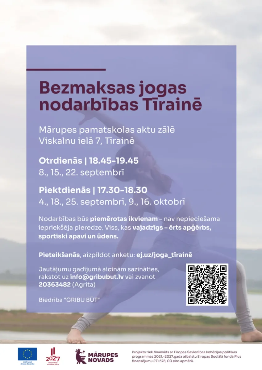 Bezmaksas jogas nodarbība Tīrainē