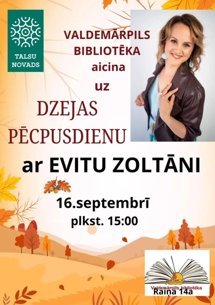 Valdemārpils bibliotēka aicina uz dzejas pēcpusdienu kopā ar Evitu Zoltāni