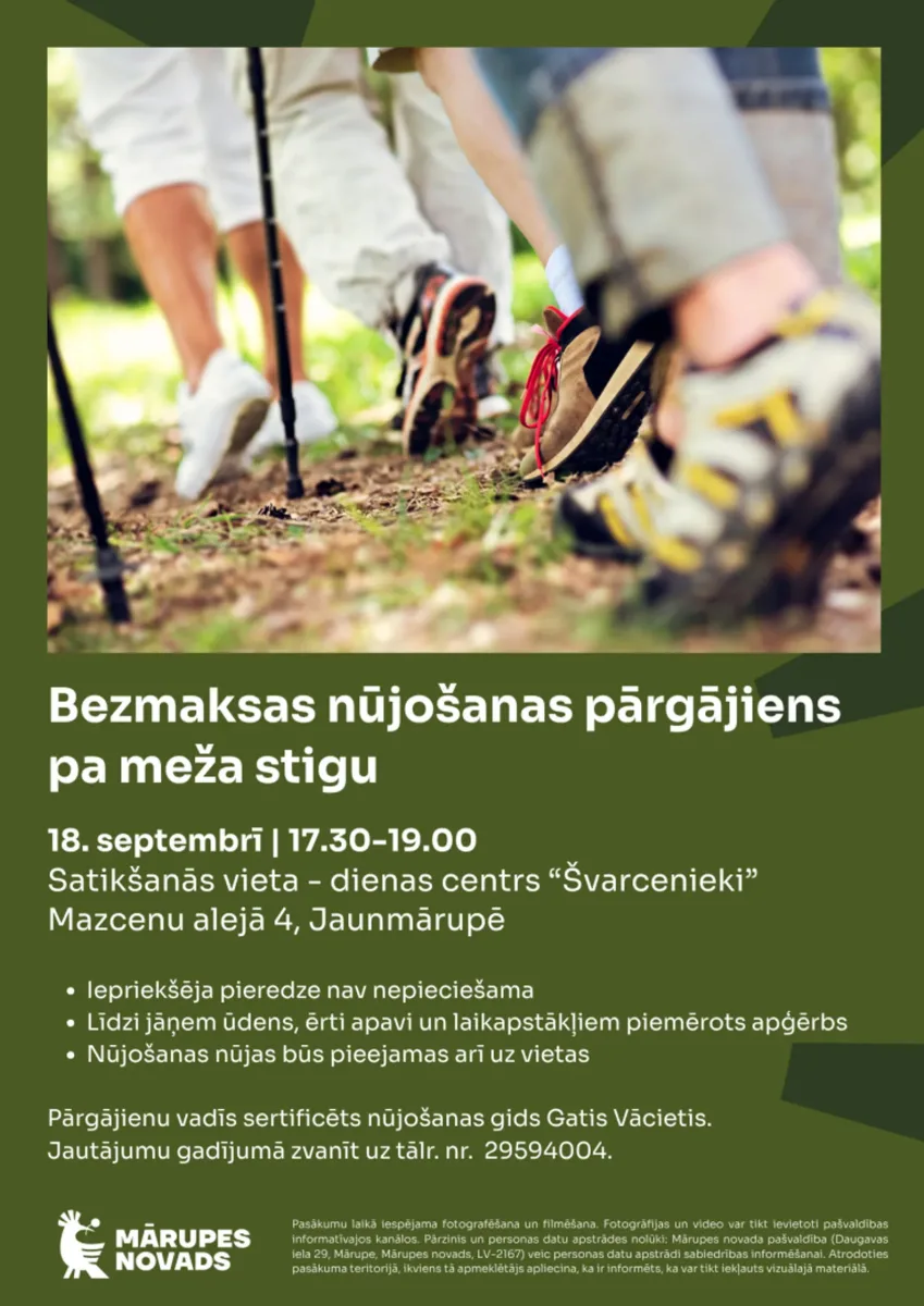 Bezmaksas nūjošanas pārgājiens pa meža stigu