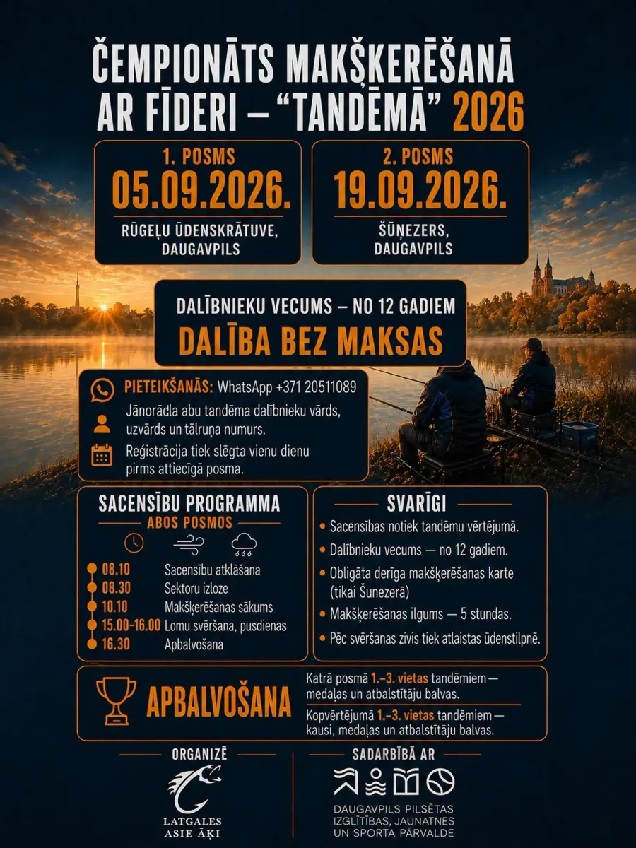 Čempionāts makšķerēšanā ar fīderi “Tandēmā 2026”