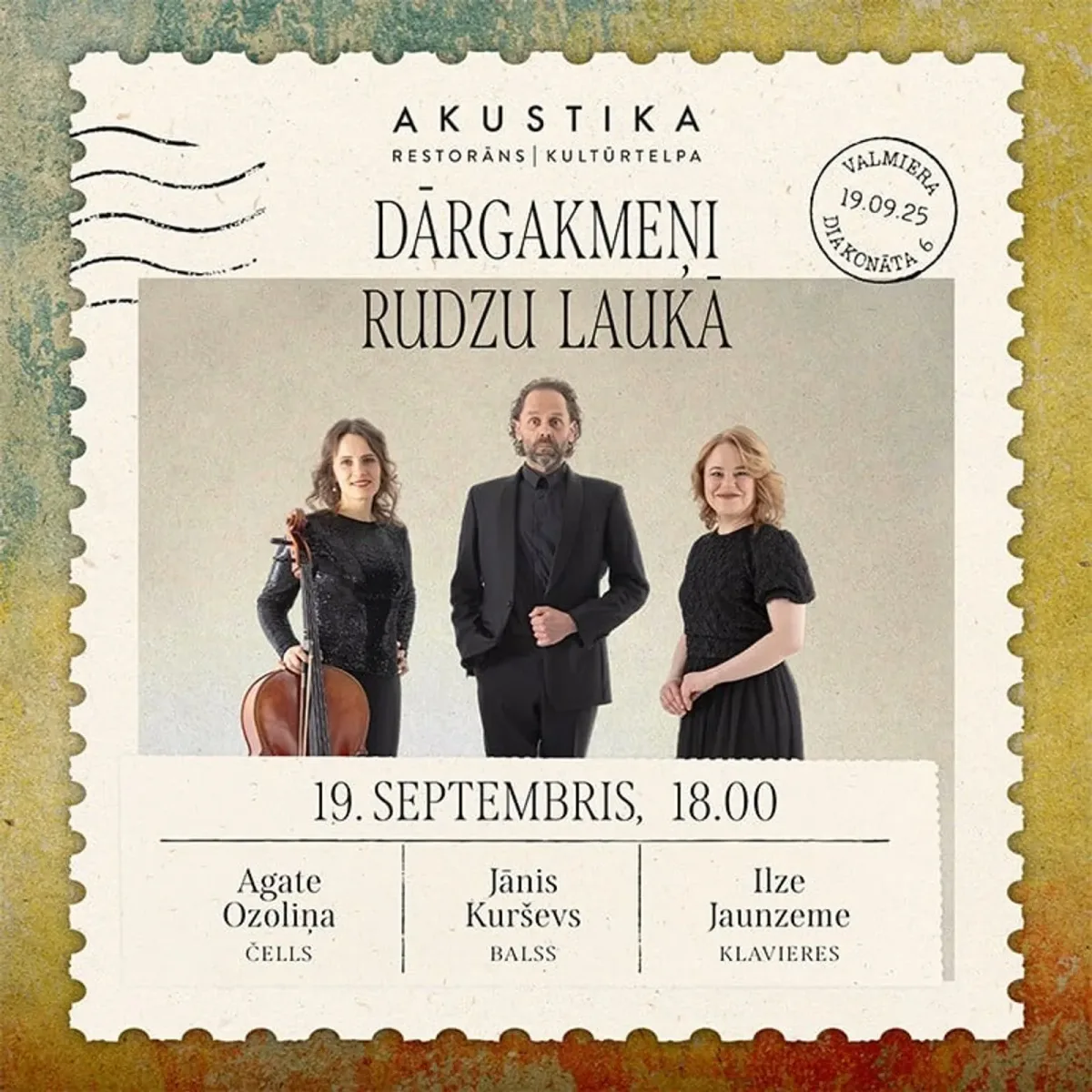DĀRGAKMEŅI RUDZU LAUKĀ | Tenors Jānis Kurševs. Pianiste Ilze Jaunzeme. Čelliste Agate Ozoliņa