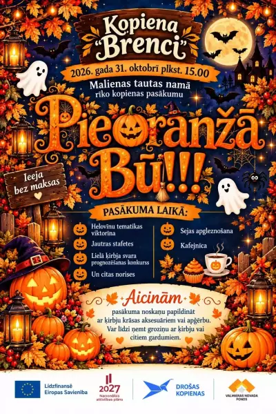 Jautra un rudenīga kopā būšana Ķirbīšu ballītē “Pie oranžā Bū!!!” Netrūks ne jautrības, ne pārsteigumu — piedaloties aktivitātēs un laimējot atbalstītāju sarūpētās balvas!