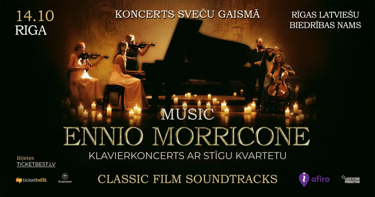 Koncerts sveču gaismā: Ennio Morricone mūzika klavierēm un stīgu kvartetam | Rīga