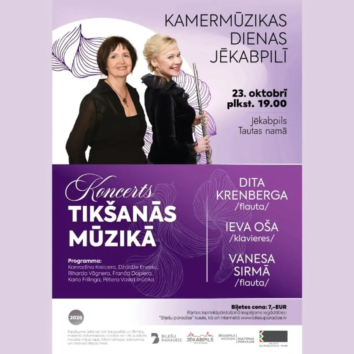 “Kamermūzikas dienas Jēkabpilī” Ievas Ošas un Ditas Krenbergas koncerts “Tikšanās mūzikā”