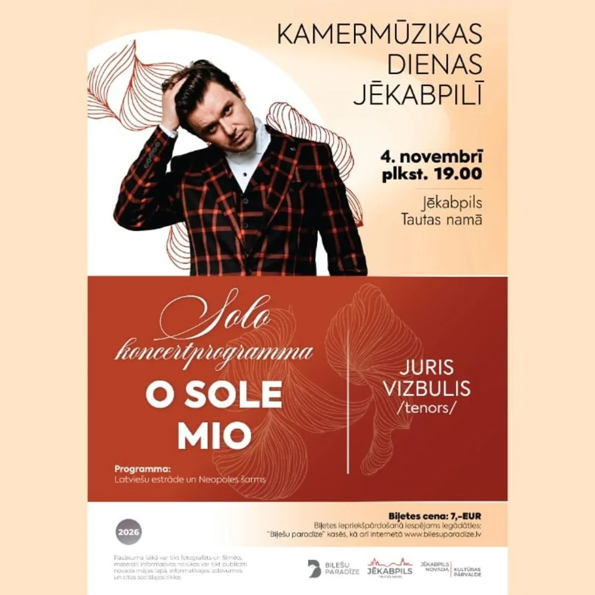 “Kamermūzikas dienas Jēkabpilī” Jura Vizbuļa koncerts “O Sole Mio”