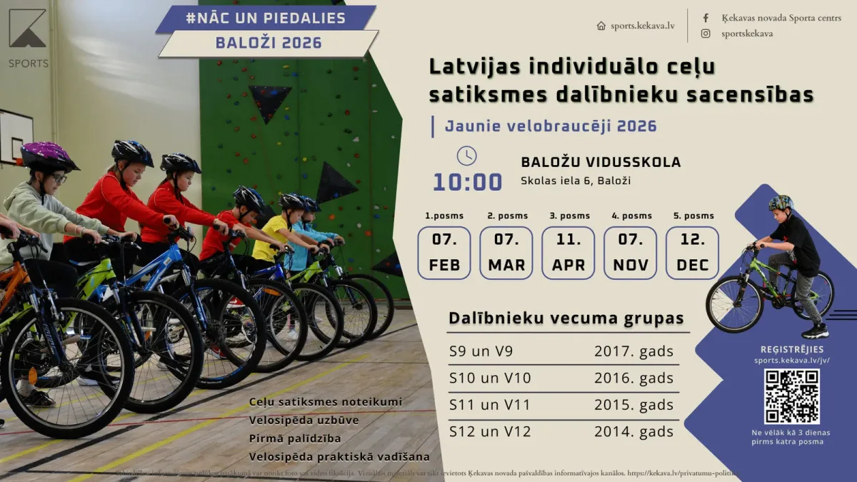 Latvijas individuālās ceļu satiksmes dalībnieku sacensības “Jaunie velobraucēji 2026”